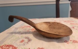 Hand Hewn Primitive Antique Wooden Butter Paddle Scoop With Hook On Handle