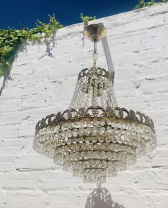 25 5 Antique French Empire Chandelier Tiered Crystal Brass 6 Lights Vintage
