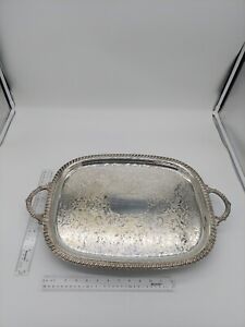 Vintage Silver Platter Large 20 X 12 Handled Footed Serving Tray Oblong