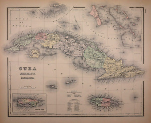 Authentic 1855 Colton Atlas Map Cuba Jamaica Frees H Inv 188