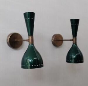Stilnovo Style Lamps Pair Of Wall Sconces Mid Century Handcrafted Lamps Green