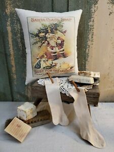 Vintage Primitive Folk Art Colonial Santa Claus Soap For The Laundry Pillow