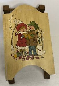 Vintage Christmas Primitive Folk Art Wooden Sled Hand Painted Singing Carolers