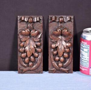 Pair Of 6 French Antique Trim Medallions Brackets In Oak Wood Salvage