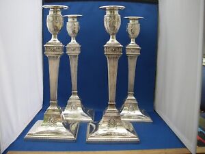 Set Of 4 English Sterling Candlesticks 12 3 8 Inch Hawksworth Eyre 1900 01