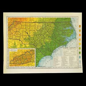 Vintage North Carolina Map Topographic State Old Original Raleigh Asheville