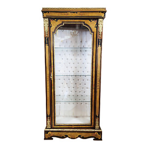 Vintage 20th C French Style Inlaid Bronze Mounted Curio Display Cabinet Vitrine