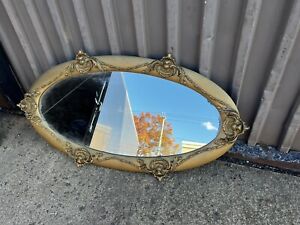 Large Vintage Very Pretty Ornate Gold Frame Oval Mirror 49 X 25 Glass 39 17