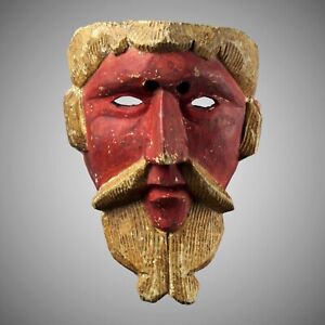 Antique 20th Century Carved Wood Guatemalan Conquistador Mask Folk Art