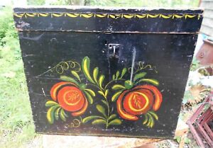 Antique Folk Art Toleware Painted Wooden Document Or Deed Box