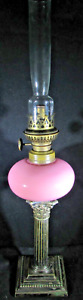 Antique Kerosene Candlestick Peg Lamp Opaque Pink Glass Gorham Silver Soldered