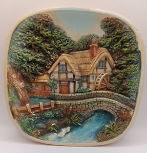 Vintage 74 Raised Plaster Art Plaque Cottage Garden By Legends Prod England