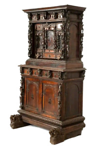 Antique Cabinet Bambochi Style Continental Baroque Walnut Carved 17 1800 S 