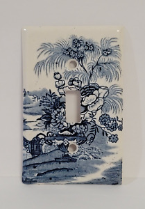 Blue White Floral Switch Plate Cover Vintage A J Wilkinson England