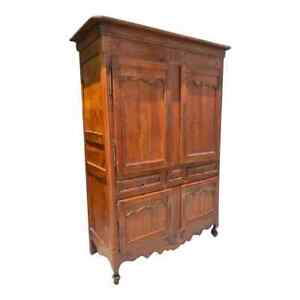 19th Century French Walnut Wood Buffet Deux Corps Or Armoire