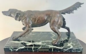 Antique Bronze French Sculpture Epagneul A L Arret By Moigniez Spaniel Pointing