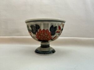 Japanese Porcleian Footed Saki Cup Small Tea Cup Lotus Design Celadon