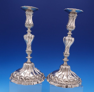 Emick Romer English Georgian Sterling Silver Candlestick Pair W Swirls 3817 