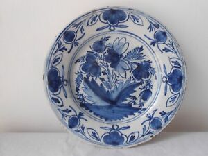 Antique Ceramic Delft Plate 18th Century Assiette Faience 23cm 9 1 In Pottery