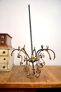 Vintage Antique Brass Chandelier Light Fixture Gothic Art Deco Parts Repair