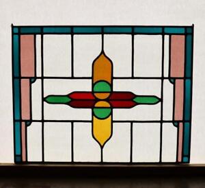 23 Tall Large Vintage French Stained Glass Panel With Leaded Glass