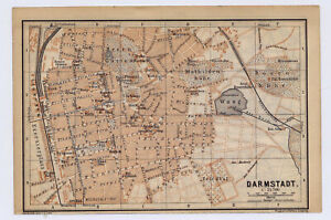 1896 Antique Map Of Darmstadt Hesse Hessen Germany