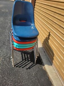 6 Vintage Krueger Fiberglass Chairs Kids School Chairs Orange Blue Sky Guc