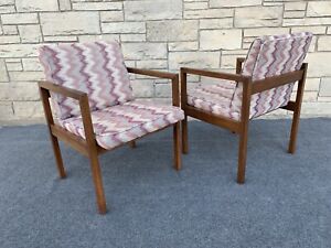 Pair Of Mid Century Danish Modern Jens Risom Style Walnut Office Arm Chairs