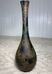 Antique 19th Century Japanese Bronze Vase Tear Drop Verdigris 9 75 