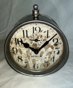 Antique 1910 20 Ingraham Apollo Alarm Clock Polished Nickel Case Working