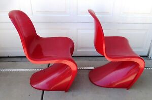 2 Red Pantone Mid Century Stacking Chairs