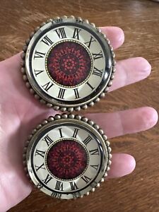 Clock Face Drawer Pulls Set Of Two Antique Look Heavy Roman Numerals Brass