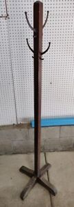 Mission Stickley Style Coat Rack Or Tree Wood Brass Vintage 71 Tall