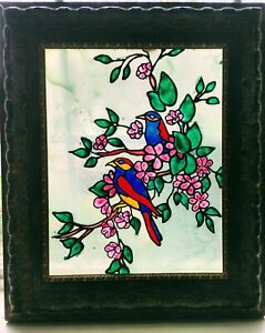 Faux Stained Glass Birds In Flowering Tree