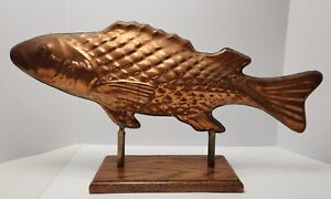 Vintage Copper Fish Weathervane Finial On Stand 25 Cape Cod New England Antique