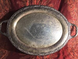 Wm Rogers Son Victorian Rose 1980 Etched Silverplate Serving Platter Tray