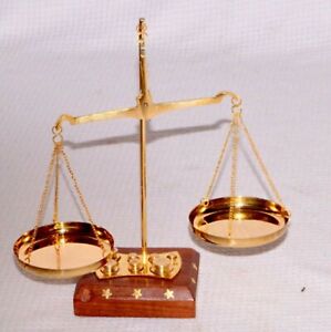 Vintage Brass Wood Gold And Diamond Weighing Scales Balance Scale Collectible