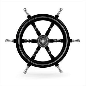 Vintage Wood Brass Black Ship Wheel Vintage Ship Boat Nautical Steering Wheel