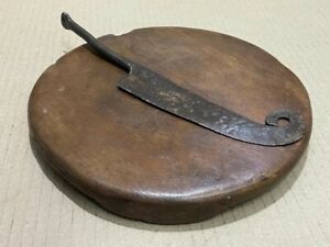 Old Vintage Rare Handmade Iron Vegetable Cutter Tool Wooden Chopping Board Set