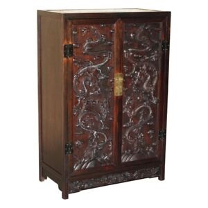 Antique 1880 Chinese Dragon Carved Hongmu Sijiangui Compound Cabinet Cupboard