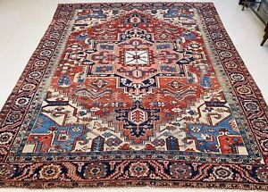 Superb Antique Hand Knotted Exquisite Heriz Rug 9 5 X 11 2 Inv1800 