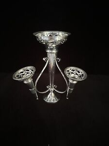 Antique Silver Plate 3 Arm Epergne Table Centrepiece