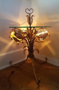 Vintage Hollywood Regency Hans K Gl Gilt Tulip Lighted Side Table Complete 