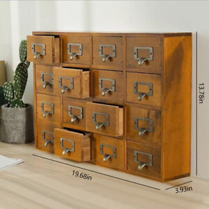 16 Drawers Retro Cabinet Wooden Apothecary Medicine Storage Box Organizer 