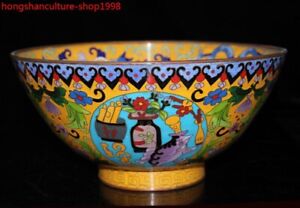 8 8 Old Chinese Dynasty Palace Bronze Cloisonne People Flowers Tea Cup Bowl Bow