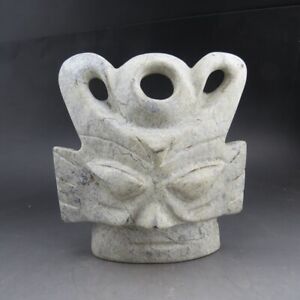 Chinese Jade Zhejiang Liangzhu Culture Chicken Bone White Apollo Head Statues L9