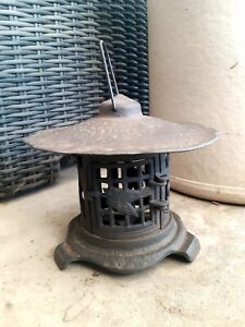 Antique Japanese Lantern Cast Iron Tea Lamp 1900s Birds And Bamboo