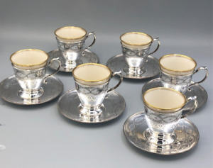 Tiffany Company Sterling Silver Set Of 6 Demitasse Cups And Saucers With Liner