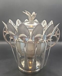 William Rogers Silverplate Caviar Sugar Bowl With 12 Spoons