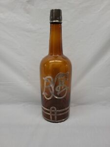 Art Deco Sterling Overlay Glass Rye Bottle 1900s 4559